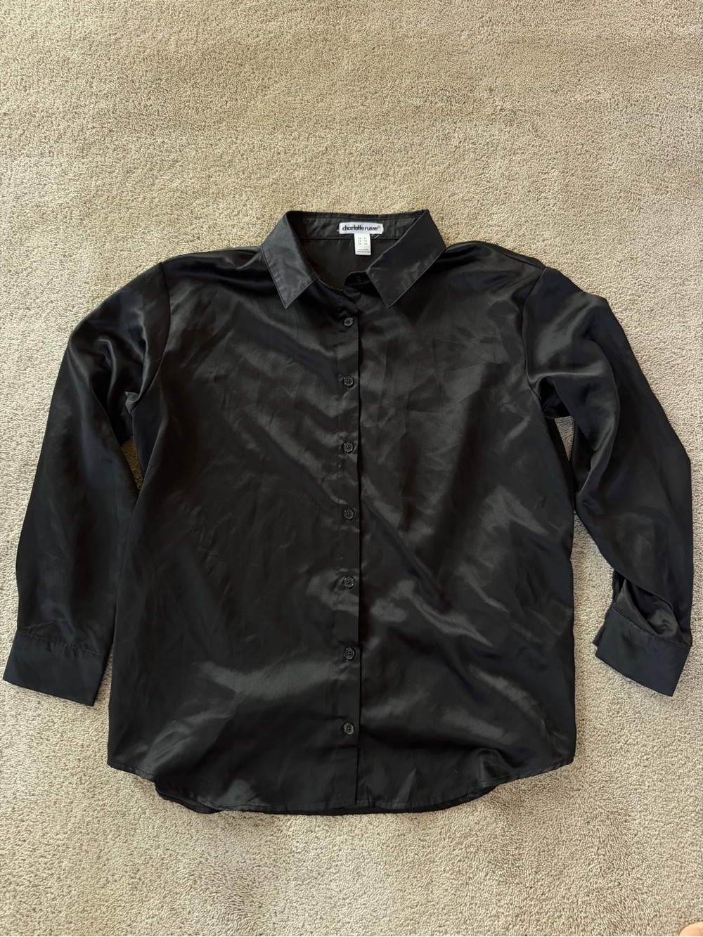Charlotte Russe Black Satin Button-Up Shirt Size XL